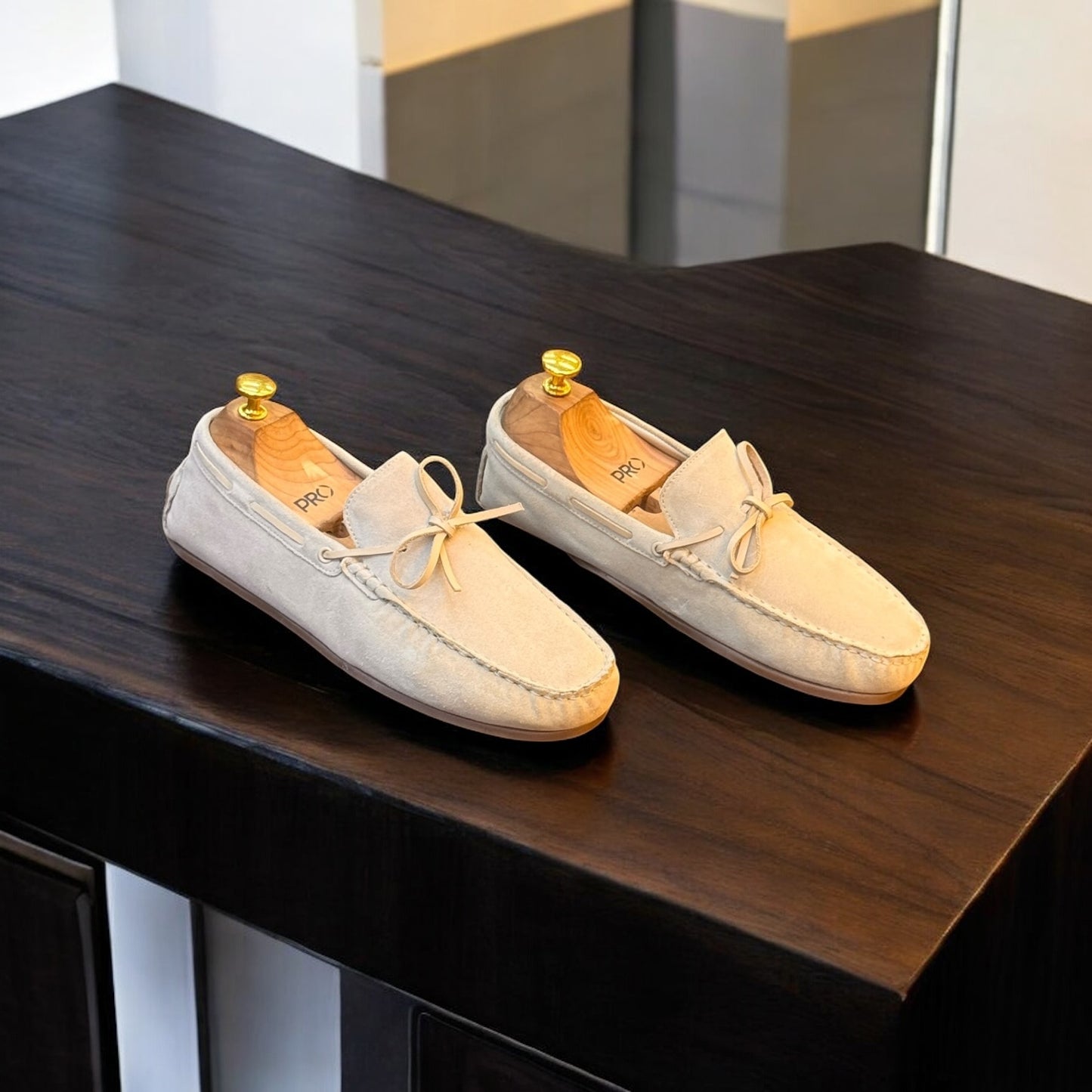 Zara Suede Off White Leather Laces Loafer