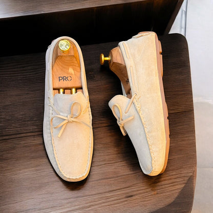 Zara Suede Off White Leather Laces Loafer