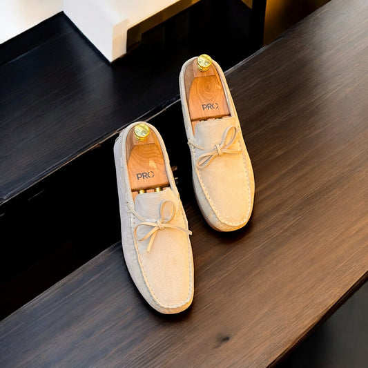 Zara Suede Off White Leather Laces Loafer