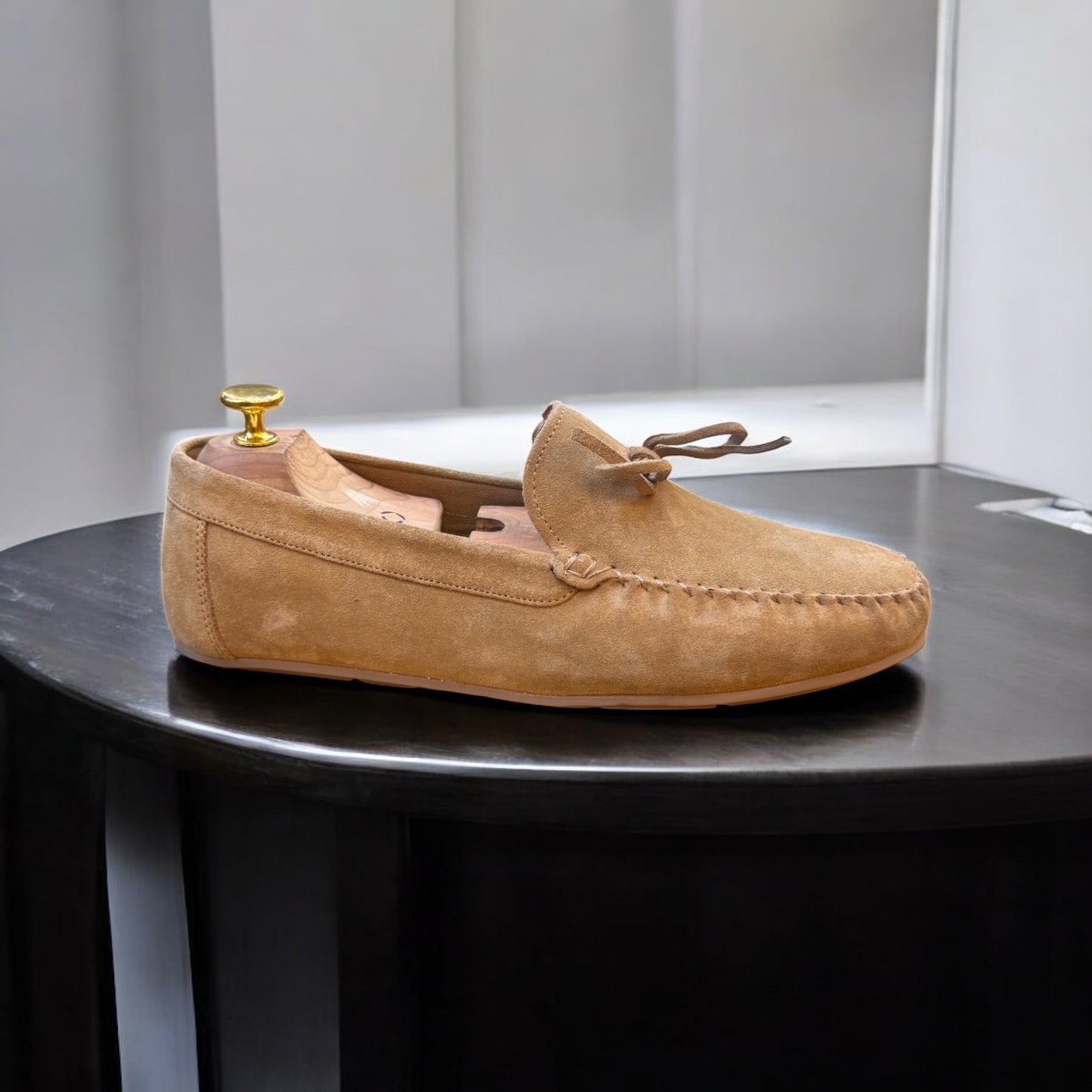 Zara Suede Camel Loafer with Leather laces