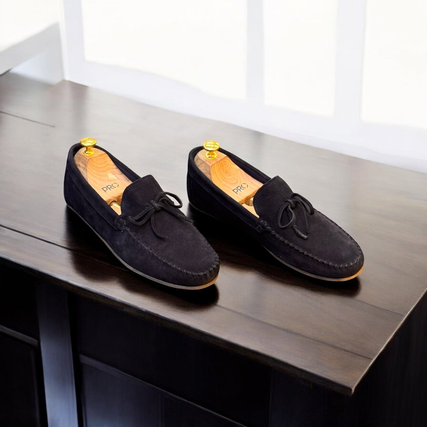Zara Blue Suede Driving Loafer with Blue Leather Laces