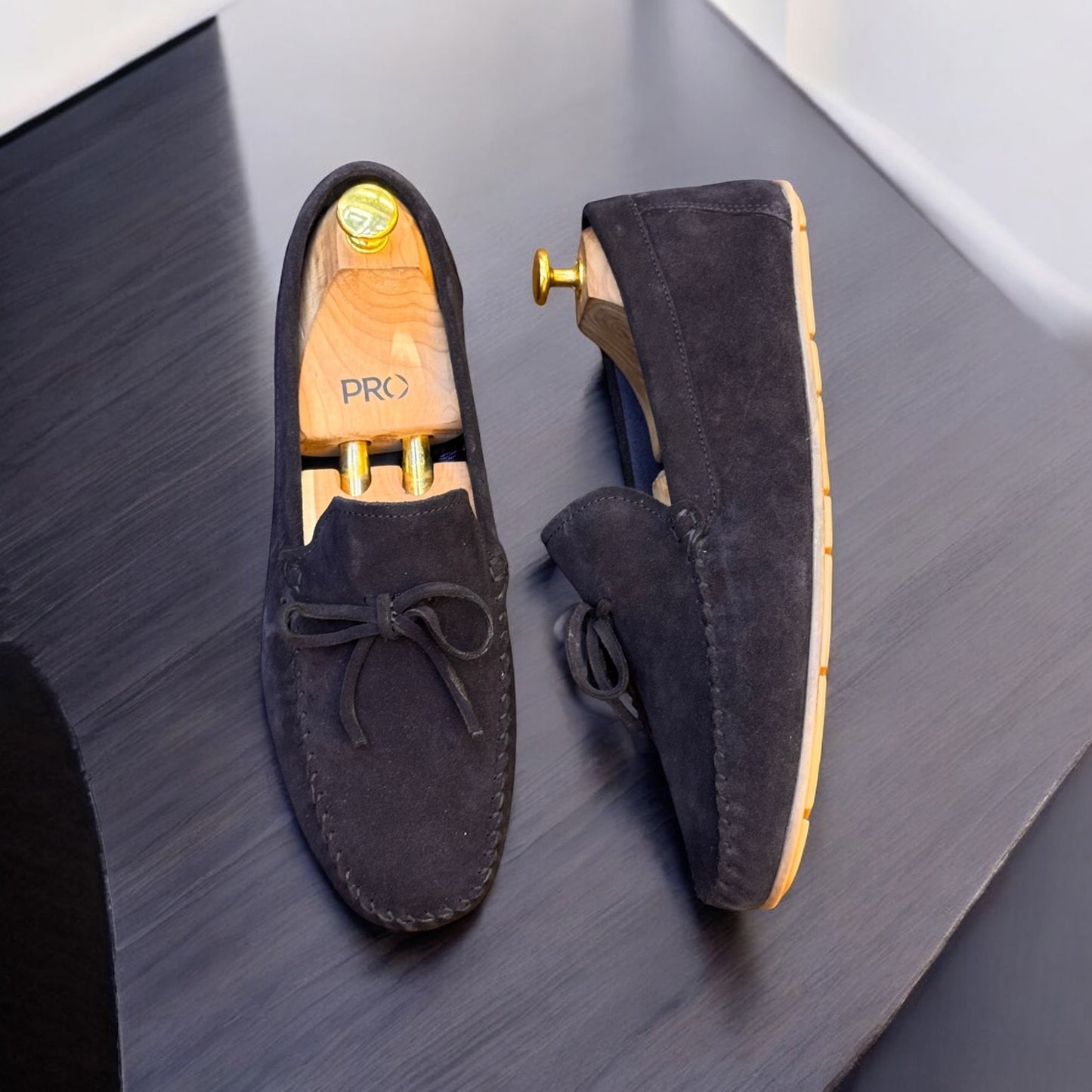 Zara Blue Suede Driving Loafer with Blue Leather Laces