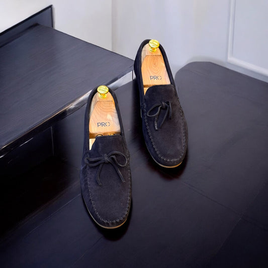 Zara Blue Suede Driving Loafer with Blue Leather Laces