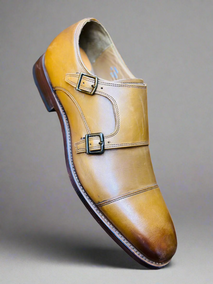 Allen Edmonds Tan Double Monk Good Year Welted Formal