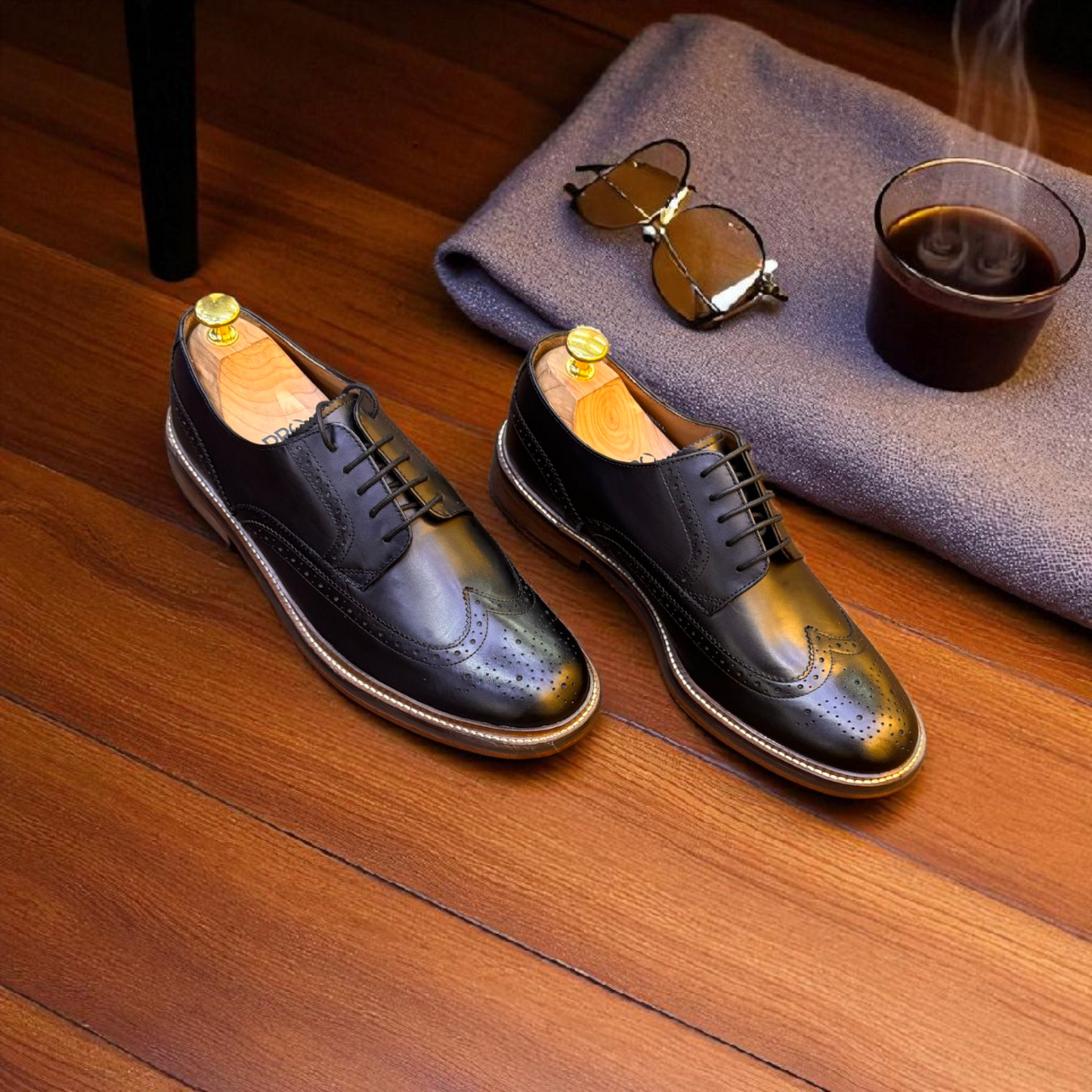 Racing green Black Brogue Good Year Welted Shoes