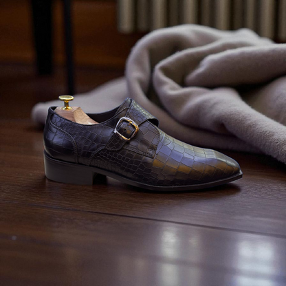 Marks London Black Single Monk Crocko Pattern