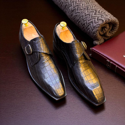 Marks London Black Single Monk Crocko Pattern