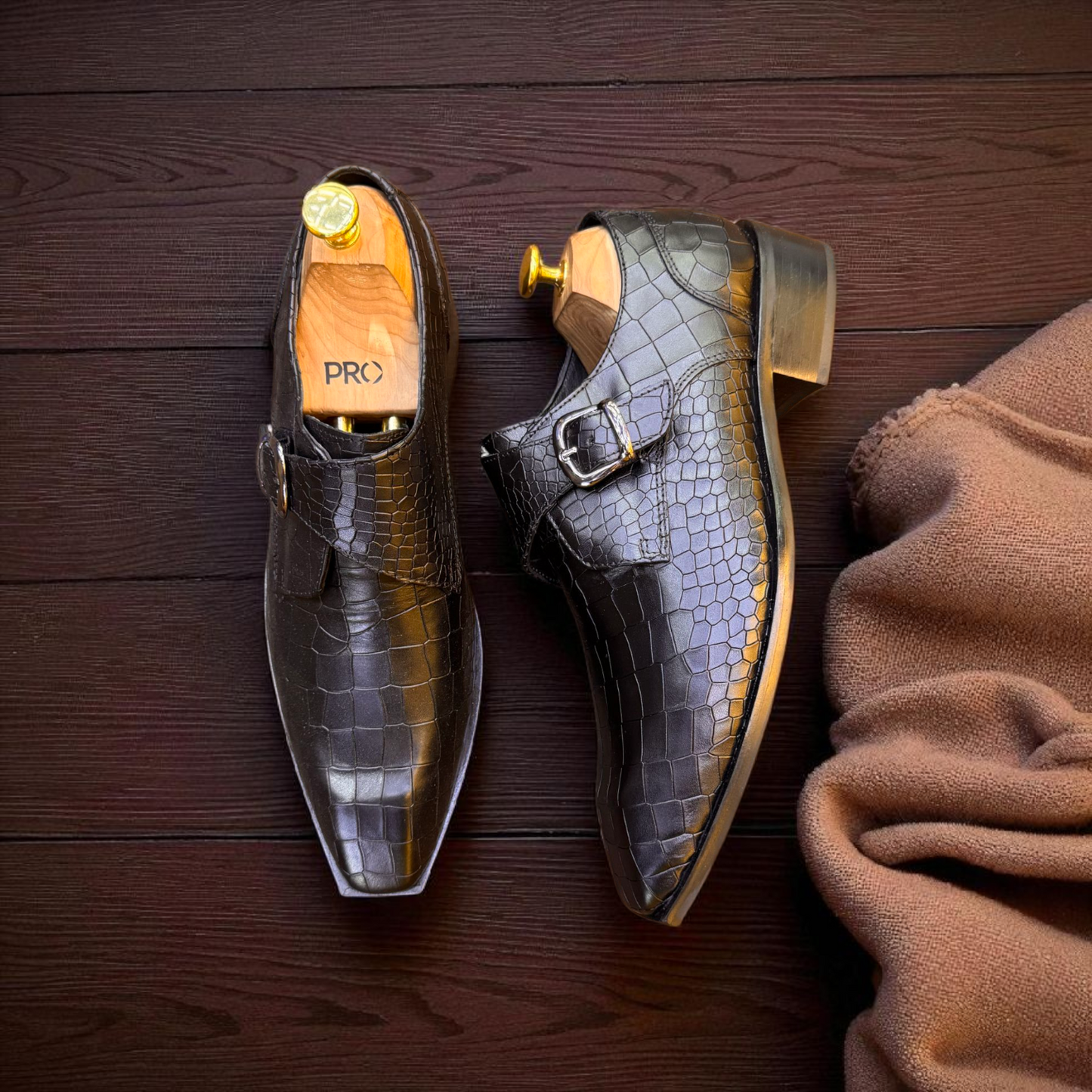 Marks London Black Single Monk Crocko Pattern