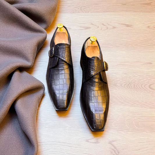 Marks London Black Single Monk Crocko Pattern