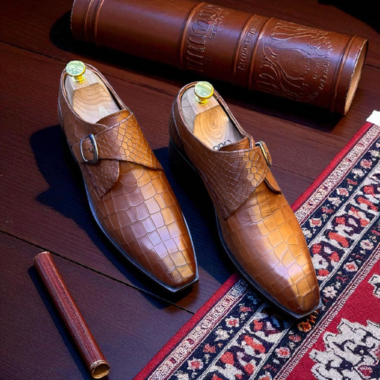 Marks London Tan Colour Single Monk Crocko Pattern