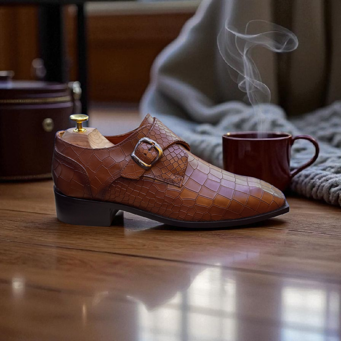 Marks London Tan Colour Single Monk Crocko Pattern