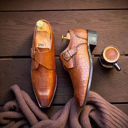 Marks London Tan Colour Single Monk Crocko Pattern