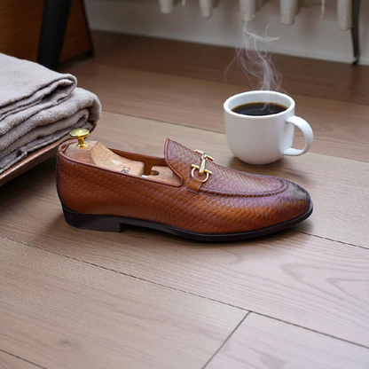 Marks London Tan Buckle Snack Pattern Penny Loafer