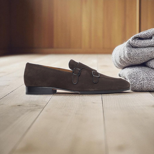 Gordon & Bros Brown Suede Double Monk Loafer Style