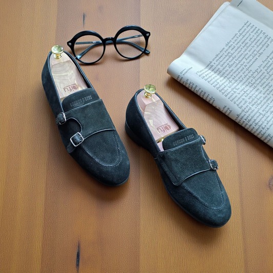 Gordon & Bros Black Suede Double Monk